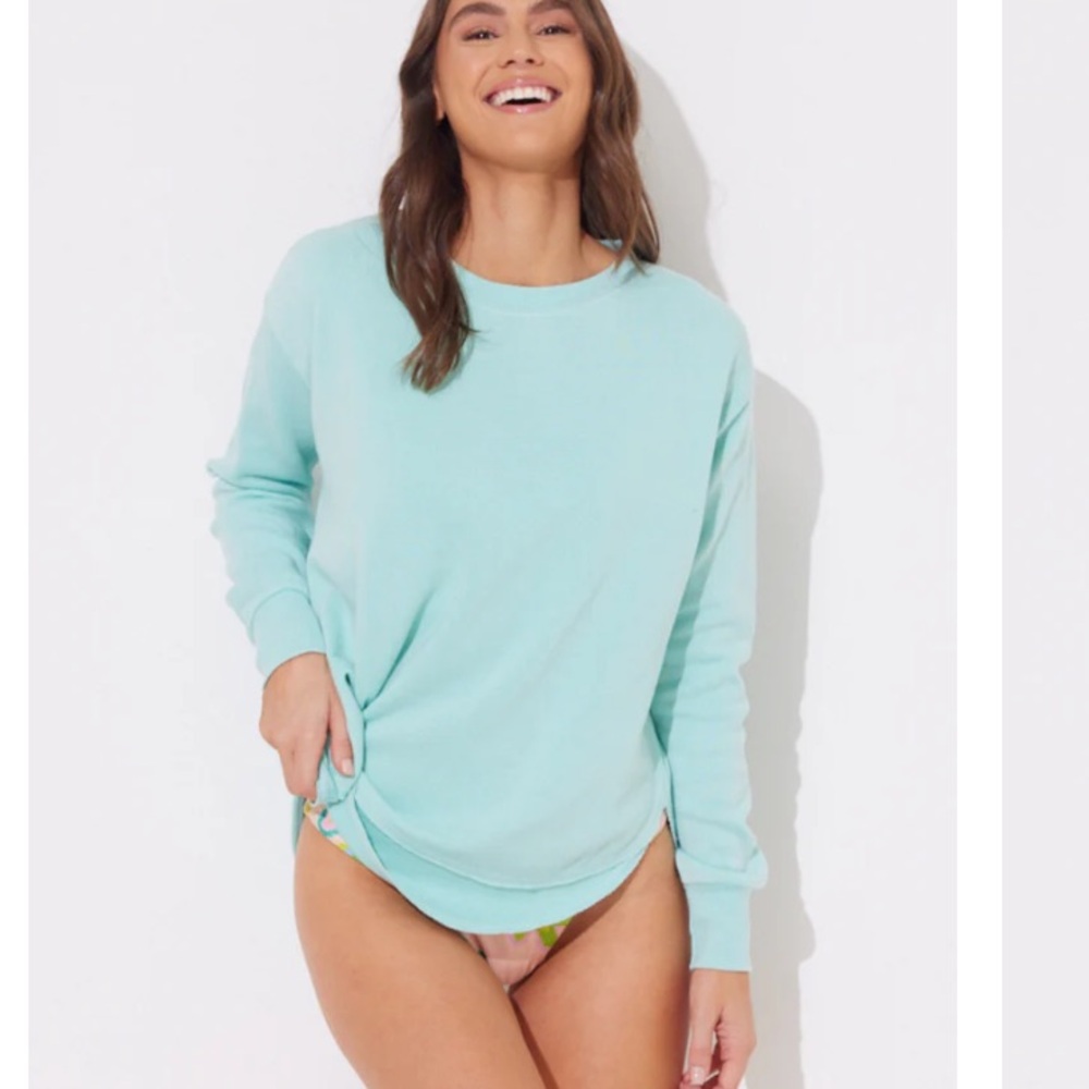 ECU Ocean Drive Minty Bay Burnout Round Hem Rib Trim Crewneck